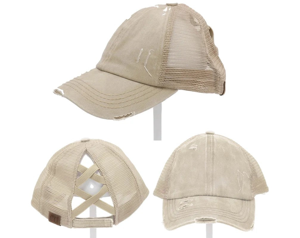 AuthenticKhakiCCBeanieCrissCrossHighPonytailTruckerHat—BulkTumblers