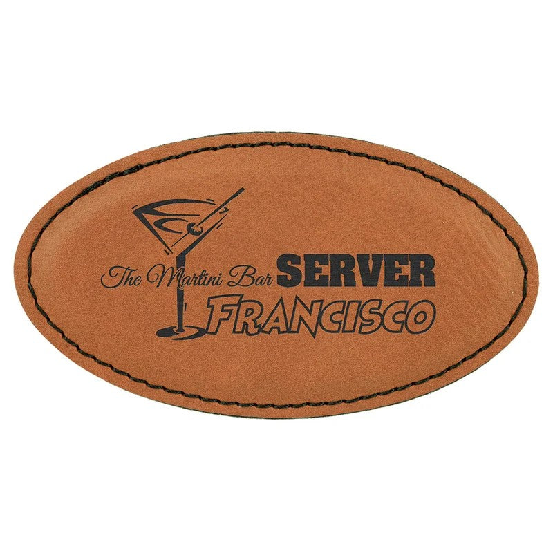 OvalNameBadge–LaserEngravedFauxLeather—BulkTumblers